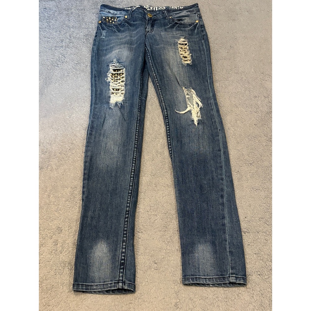 Ten25 Premium Denim Distressed Studded Straight Leg Jeans Blue Size 5/6